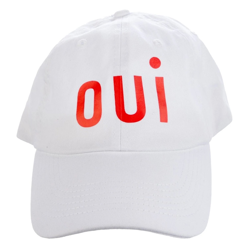 Clare V White and Red Oui Baseball Cap